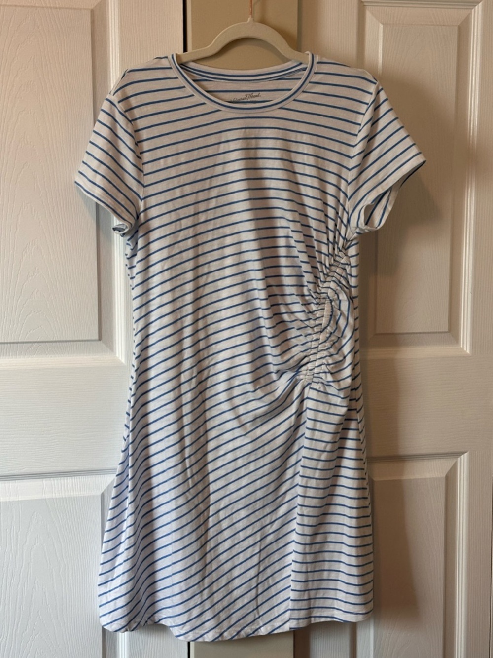 Women’s Universal Threads Blue & White Striped Side Ruching T-Shirt Dress Sz: L